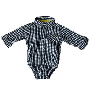 Carter's Blue and White Checkered Long Sleeve Button Front Onesie Size 3M